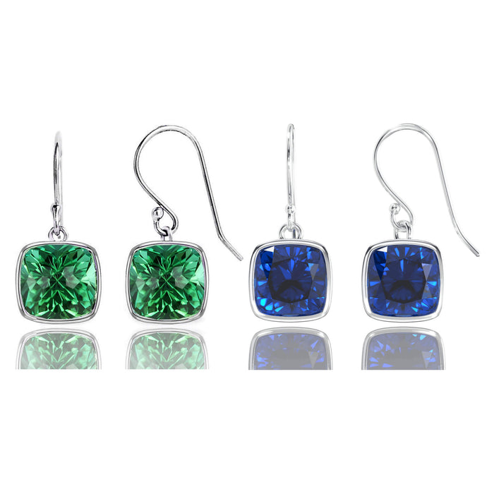 Conjunto de aretes colgantes con zafiro y esmeralda creados en laboratorio de 9.00 CTW, foto 1