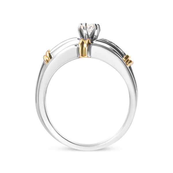 Conjunto de anillos de compromiso de cóctel con diamantes marquesa de 1/3 ct. p.t. en oro amarillo y blanco de 14K, foto 2