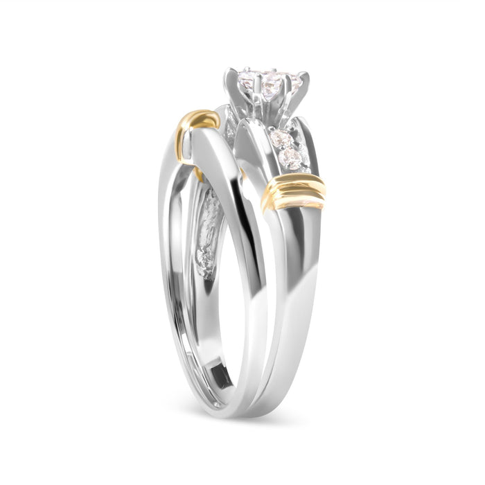 Conjunto de anillos de compromiso de cóctel con diamantes marquesa de 1/3 ct. p.t. en oro amarillo y blanco de 14K, foto 4