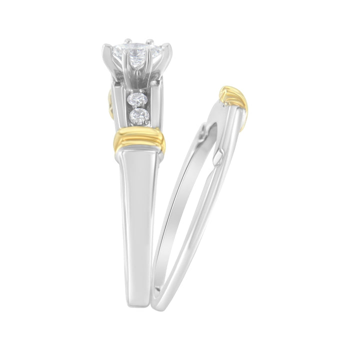 Conjunto de anillos de compromiso de cóctel con diamantes marquesa de 1/3 ct. p.t. en oro amarillo y blanco de 14K, foto 6