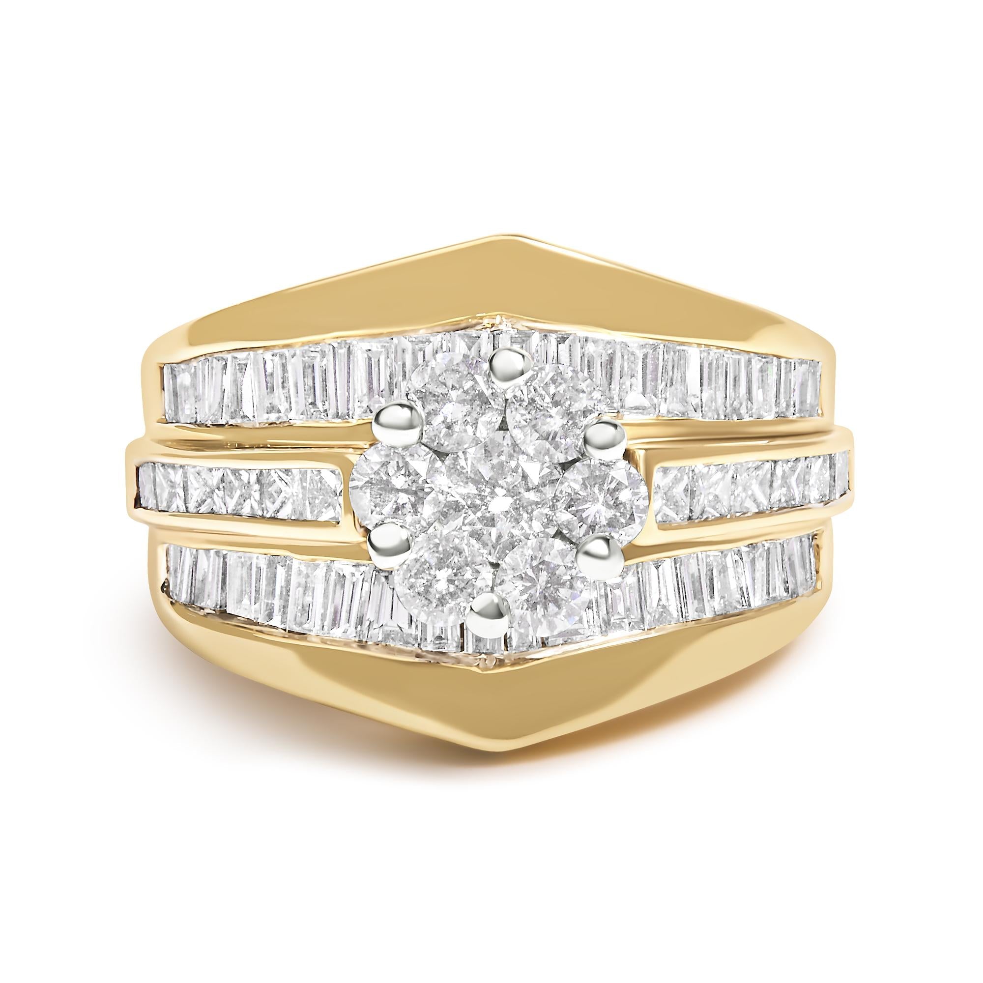 2 1/3 Ct. T.W. Diamond Cluster Channel-Set Chevron-Shaped Band Engagement Ring and Wedding Band Set in 14K Yellow Gold, photo 1