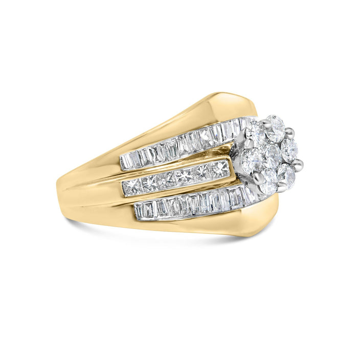 2 1/3 Ct. T.W. Diamond Cluster Channel-Set Chevron-Shaped Band Engagement Ring and Wedding Band Set in 14K Yellow Gold, photo 2