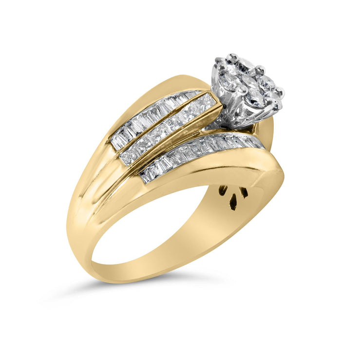2 1/3 Ct. T.W. Diamond Cluster Channel-Set Chevron-Shaped Band Engagement Ring and Wedding Band Set in 14K Yellow Gold, photo 4