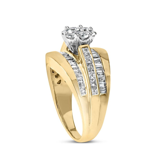 2 1/3 Ct. T.W. Diamond Cluster Channel-Set Chevron-Shaped Band Engagement Ring and Wedding Band Set in 14K Yellow Gold, photo 5