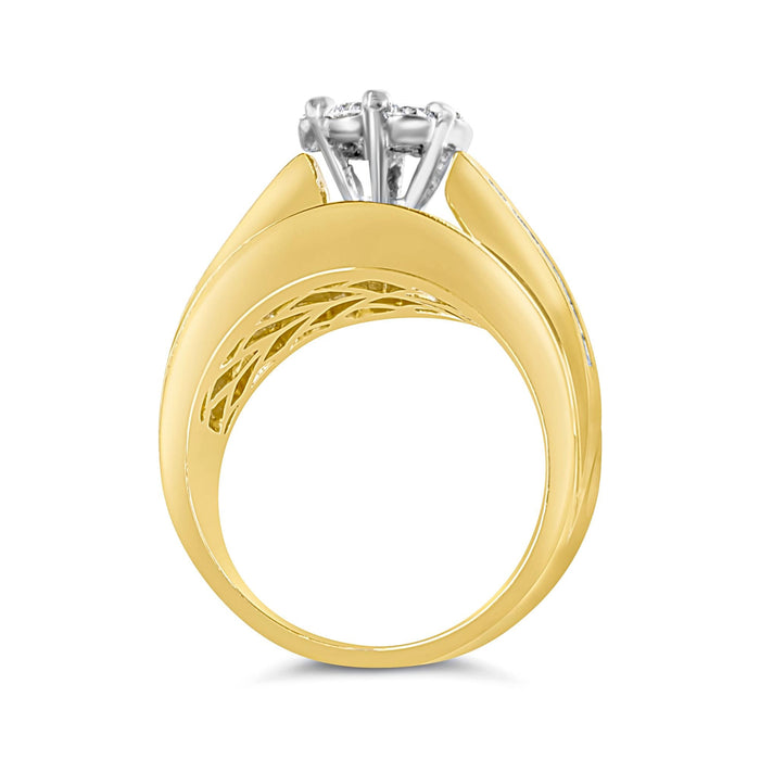 2 1/3 Ct. T.W. Diamond Cluster Channel-Set Chevron-Shaped Band Engagement Ring and Wedding Band Set in 14K Yellow Gold, photo 7