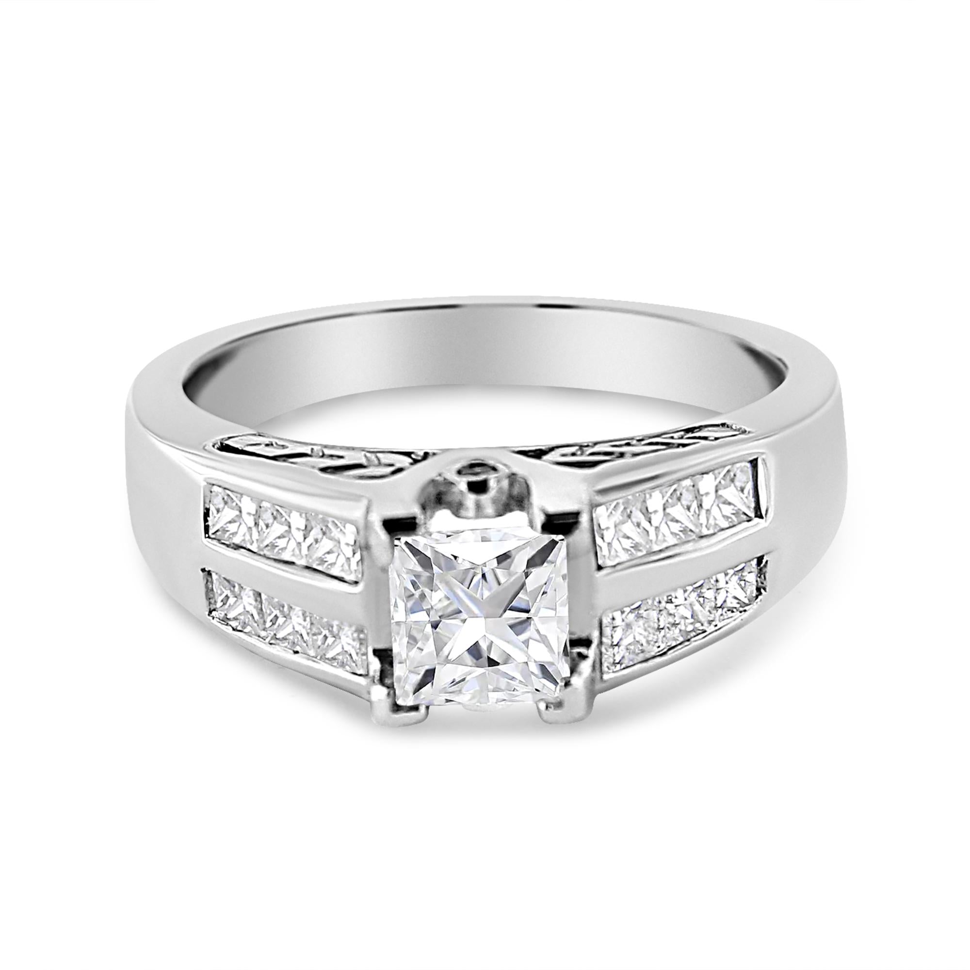 Anillo de compromiso de canal con diamantes talla princesa de 1 1/4 ct. p.t. en oro blanco de 14K, foto 1