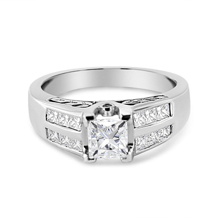 Anillo de compromiso de canal con diamantes talla princesa de 1 1/4 ct. p.t. en oro blanco de 14K, foto 1
