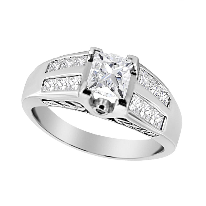 Anillo de compromiso de canal con diamantes talla princesa de 1 1/4 ct. p.t. en oro blanco de 14K, foto 2
