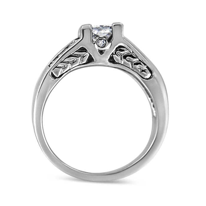 Anillo de compromiso de canal con diamantes talla princesa de 1 1/4 ct. p.t. en oro blanco de 14K, foto 5