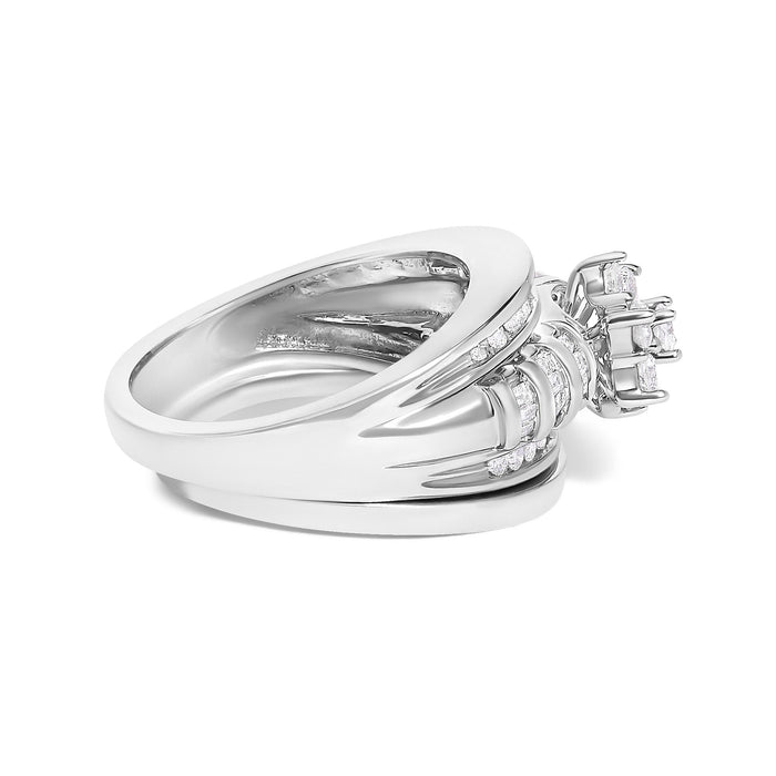 1 Ct. T.W. Round and Baguette Diamond Cluster Bridal Set in 14K White Gold, photo 2
