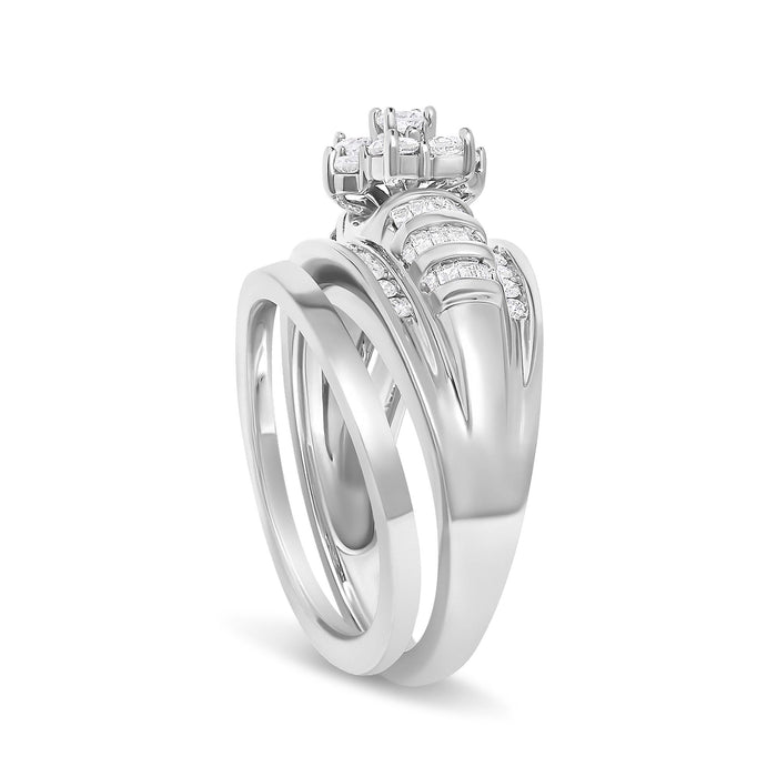 1 Ct. T.W. Round and Baguette Diamond Cluster Bridal Set in 14K White Gold, photo 5
