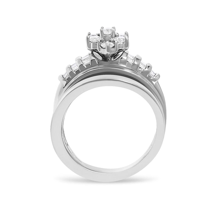 1 Ct. T.W. Round and Baguette Diamond Cluster Bridal Set in 14K White Gold, photo 6