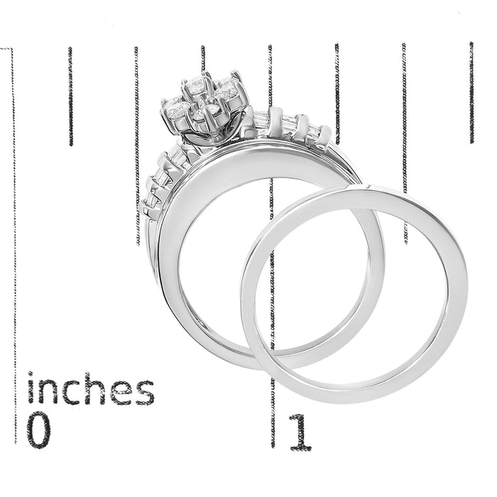 1 Ct. T.W. Round and Baguette Diamond Cluster Bridal Set in 14K White Gold, photo 7