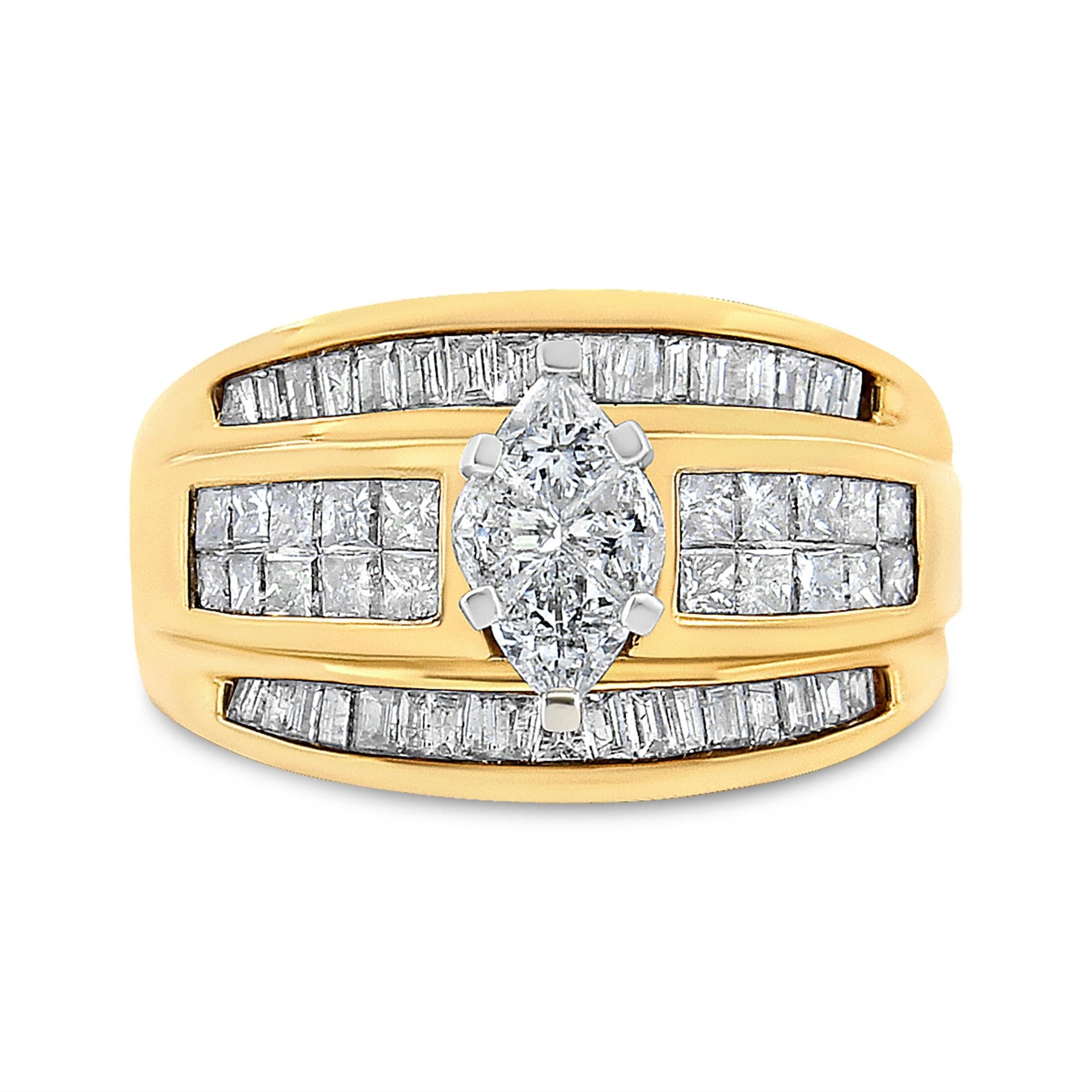 1 1/2 Ct. T.W. Pie, Princess and Baguette-Cut Diamond Marquise-Shaped Engagement Cocktail Ring Band in 14K Yellow Gold, photo 1
