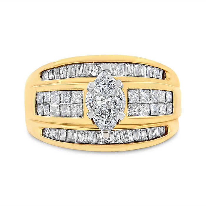 1 1/2 Ct. T.W. Pie, Princess and Baguette-Cut Diamond Marquise-Shaped Engagement Cocktail Ring Band in 14K Yellow Gold, photo 1