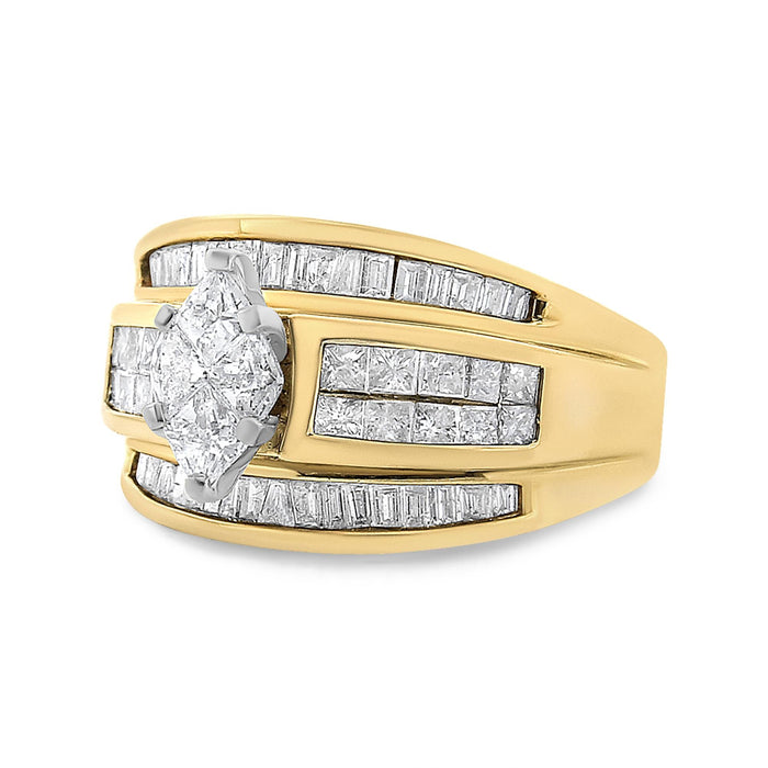 1 1/2 Ct. T.W. Pie, Princess and Baguette-Cut Diamond Marquise-Shaped Engagement Cocktail Ring Band in 14K Yellow Gold, photo 2