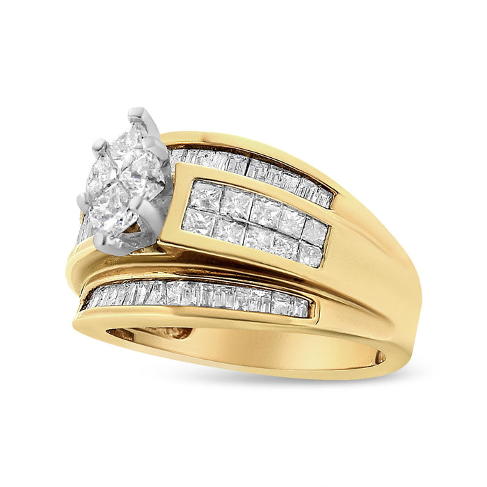 1 1/2 Ct. T.W. Pie, Princess and Baguette-Cut Diamond Marquise-Shaped Engagement Cocktail Ring Band in 14K Yellow Gold, photo 5