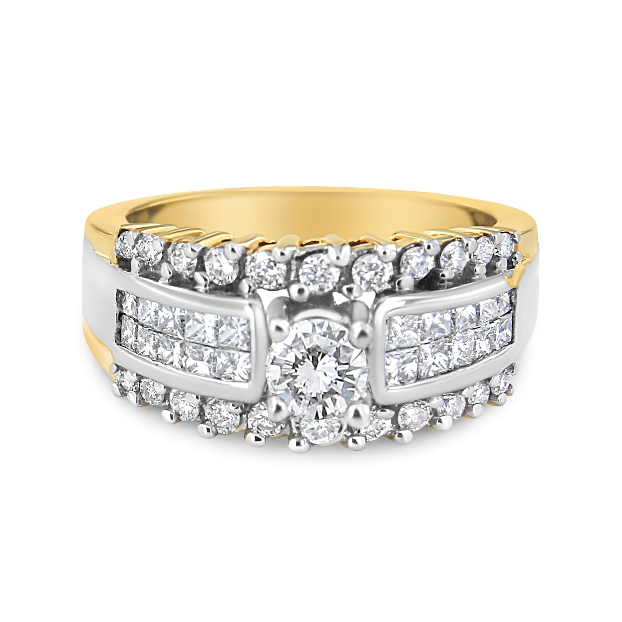 1 1/2 Ct. T.W. Round and Princess-Cut Diamond Band Ring in 14K Yellow and White Gold, photo 1