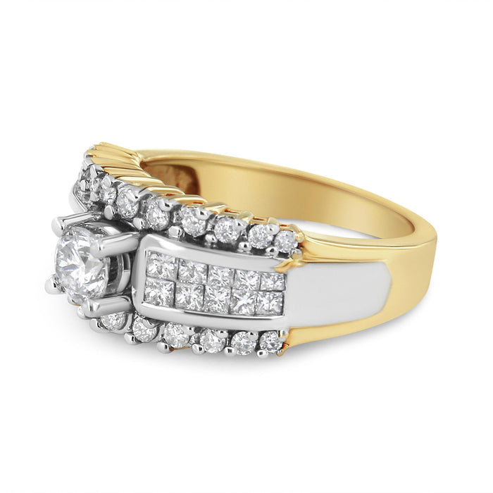 1 1/2 Ct. T.W. Round and Princess-Cut Diamond Band Ring in 14K Yellow and White Gold, photo 2