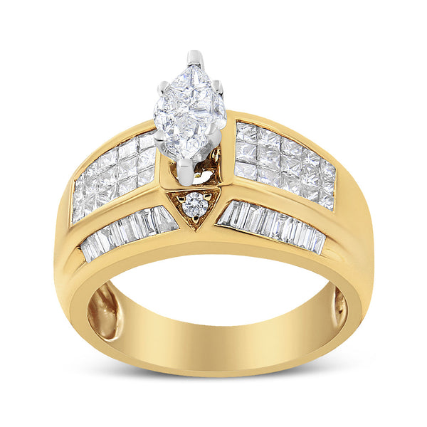 1 3/4 Ct. T.W. Round, Baguette, Princess and Pie-Cut Diamond Ring in 14K Yellow and White Gold, photo 2