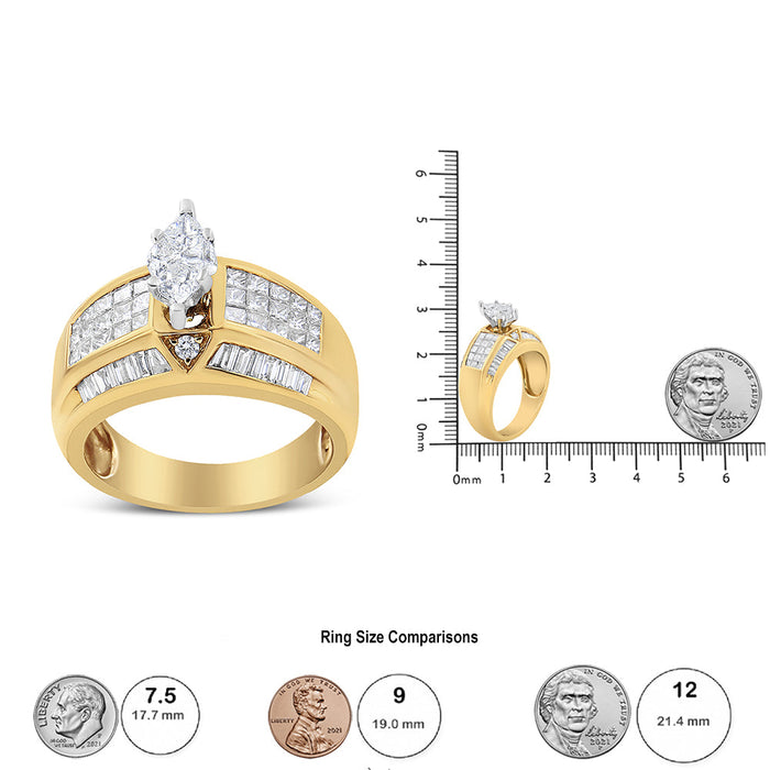 1 3/4 Ct. T.W. Round, Baguette, Princess and Pie-Cut Diamond Ring in 14K Yellow and White Gold, photo 5