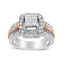 1 1/8 Ct. T.W. Princess and Round-Cut Diamond Art Deco Style Triple Shank Halo Cocktail Ring in 14K White and Rose Gold, photo 1