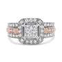 1 1/8 Ct. T.W. Princess and Round-Cut Diamond Art Deco Style Triple Shank Halo Cocktail Ring in 14K White and Rose Gold, photo 2