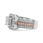 1 1/8 Ct. T.W. Princess and Round-Cut Diamond Art Deco Style Triple Shank Halo Cocktail Ring in 14K White and Rose Gold, photo 4
