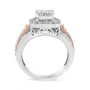 1 1/8 Ct. T.W. Princess and Round-Cut Diamond Art Deco Style Triple Shank Halo Cocktail Ring in 14K White and Rose Gold, photo 5