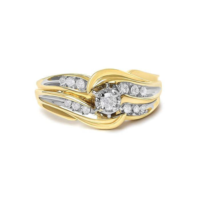 Anillo bypass con motivo de ola con diamantes redondos de 1/4 ct. p.t. en oro amarillo de 14K, foto 1