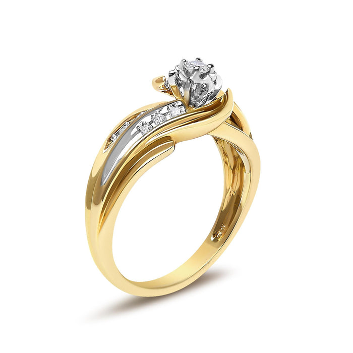 Anillo bypass con motivo de ola con diamantes redondos de 1/4 ct. p.t. en oro amarillo de 14K, foto 4