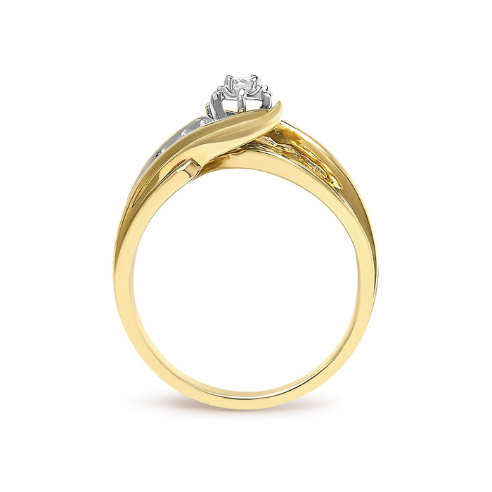 Anillo bypass con motivo de ola con diamantes redondos de 1/4 ct. p.t. en oro amarillo de 14K, foto 6