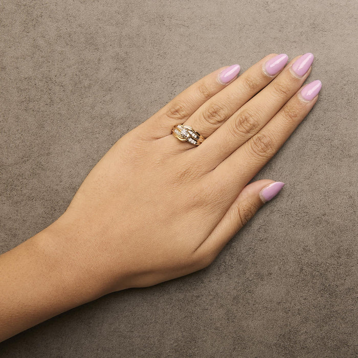 Anillo bypass con motivo de ola con diamantes redondos de 1/4 ct. p.t. en oro amarillo de 14K, foto 3
