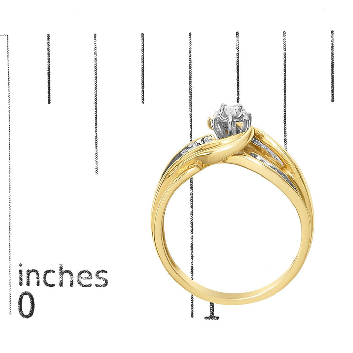 Anillo bypass con motivo de ola con diamantes redondos de 1/4 ct. p.t. en oro amarillo de 14K, foto 7