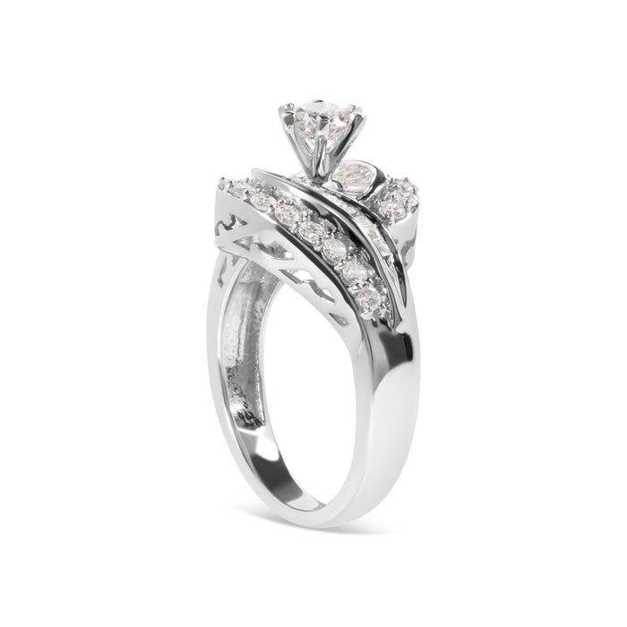 1 Ct. T.W. Round and Baguette-Cut Diamond Swirl Cocktail Ring in 14K White Gold, photo 4