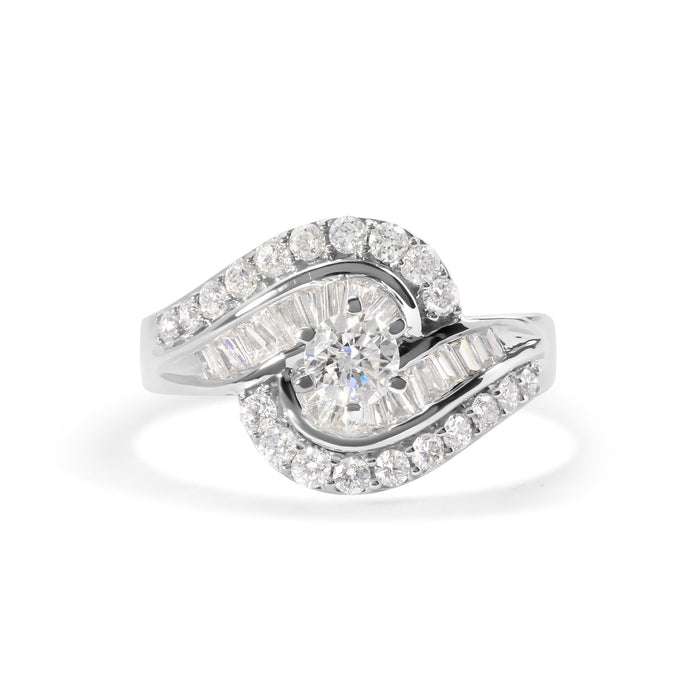 1 Ct. T.W. Round and Baguette-Cut Diamond Swirl Cocktail Ring in 14K White Gold, photo 5
