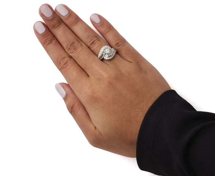 1 Ct. T.W. Round and Baguette-Cut Diamond Swirl Cocktail Ring in 14K White Gold, photo 3