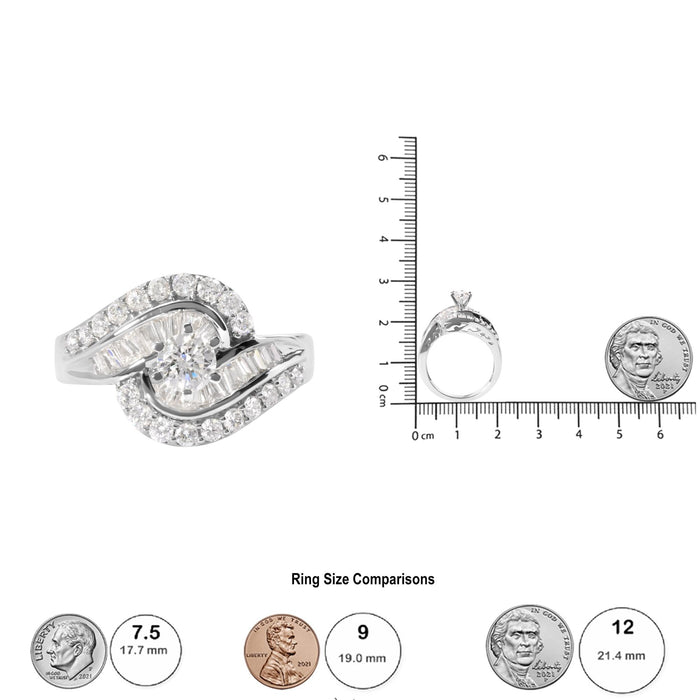 1 Ct. T.W. Round and Baguette-Cut Diamond Swirl Cocktail Ring in 14K White Gold, photo 6