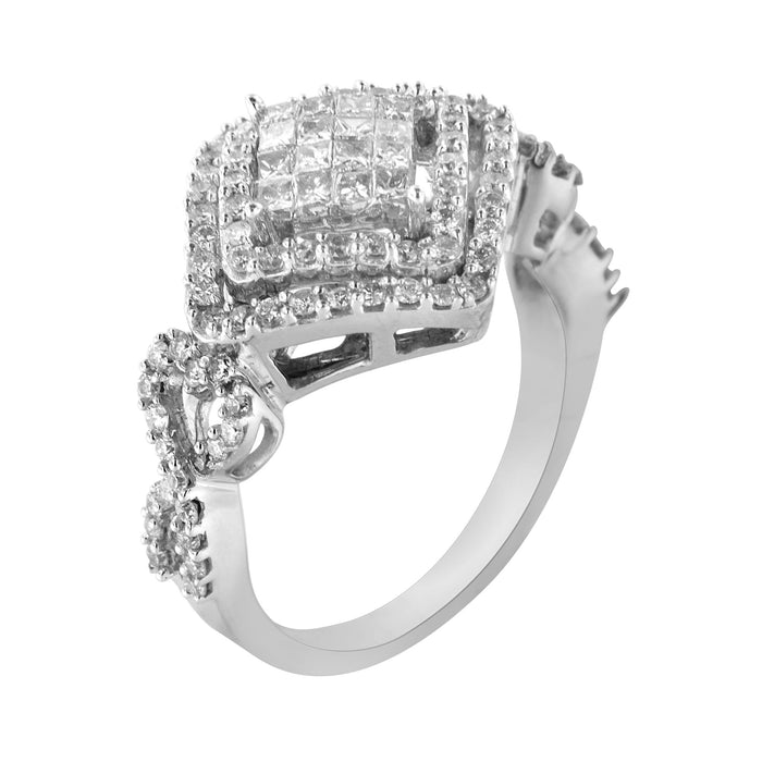 Anillo de racimo con diamantes de 1 ct. p.t. en oro blanco de 14K, foto 5