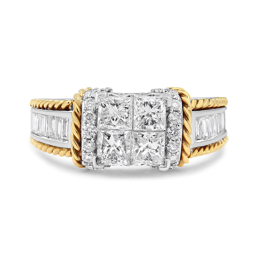 1 1/2 Ct. T.W. Invisible-Set Princess-Cut Diamond Quad Style Engagement Ring in 14K White and Yellow Gold, photo 1
