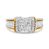 1 1/2 Ct. T.W. Invisible-Set Princess-Cut Diamond Quad Style Engagement Ring in 14K White and Yellow Gold