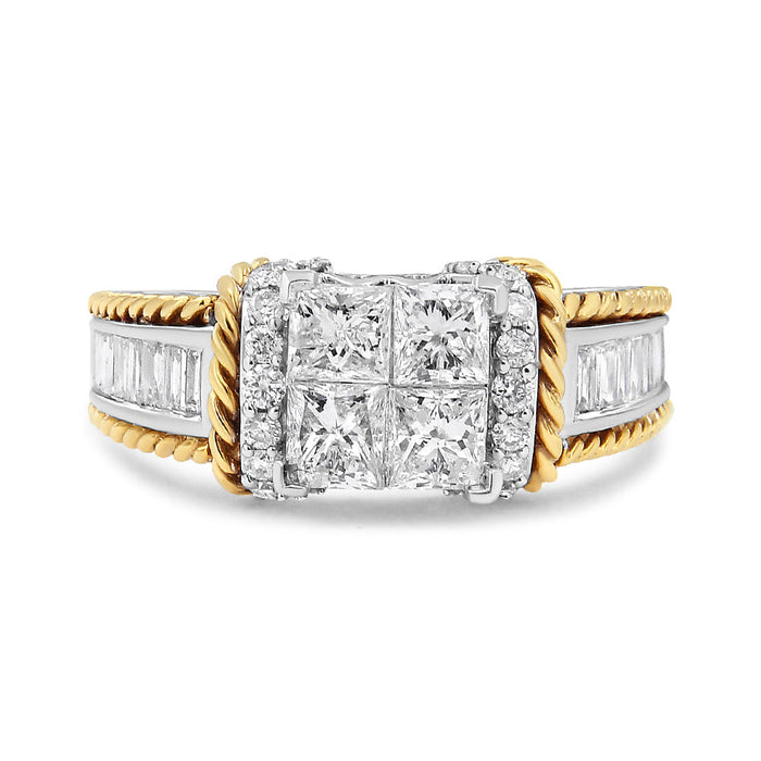 1 1/2 Ct. T.W. Invisible-Set Princess-Cut Diamond Quad Style Engagement Ring in 14K White and Yellow Gold, photo 1