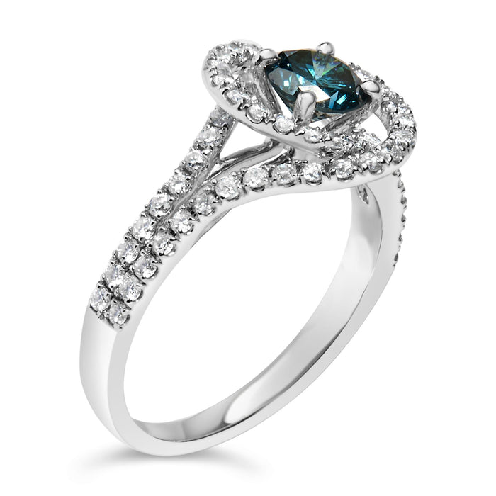 1 1/3 Ct. T.W. White and Treated Blue Diamond Interweaving Double Halo Cocktail Statement Ring in 14K White Gold, photo 4
