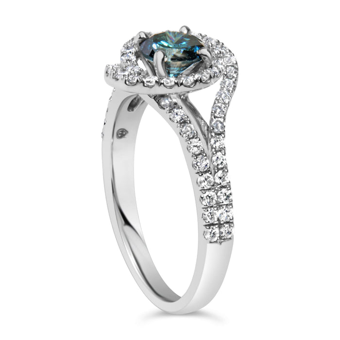1 1/3 Ct. T.W. White and Treated Blue Diamond Interweaving Double Halo Cocktail Statement Ring in 14K White Gold, photo 5