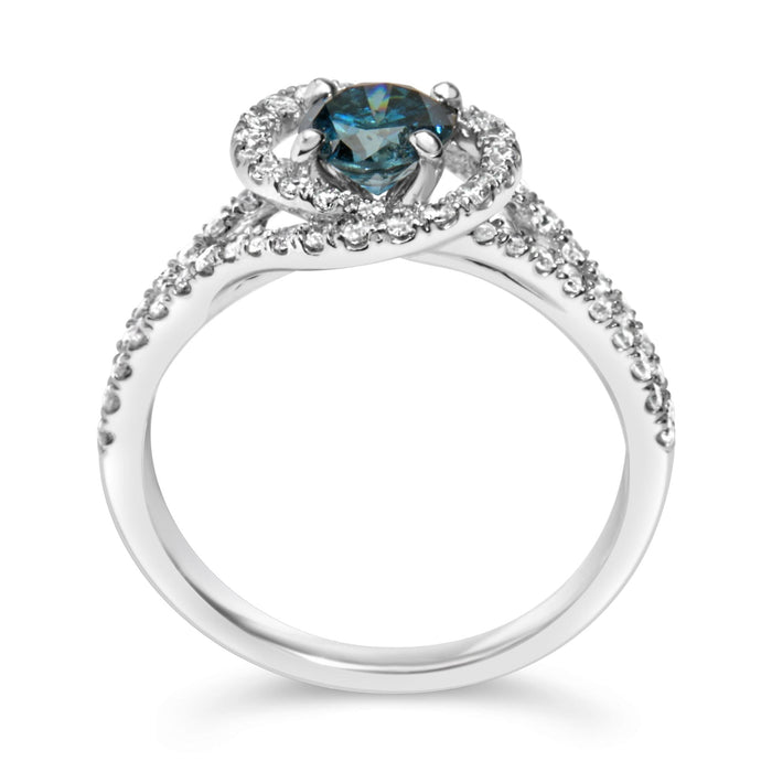 1 1/3 Ct. T.W. White and Treated Blue Diamond Interweaving Double Halo Cocktail Statement Ring in 14K White Gold, photo 6