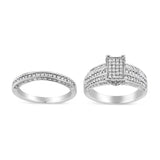 Conjunto de anillo de compromiso y banda de garras con diamantes redondos en racimo de 3/4 ct. p.t. en plata de ley, color I-J, claridad I3
