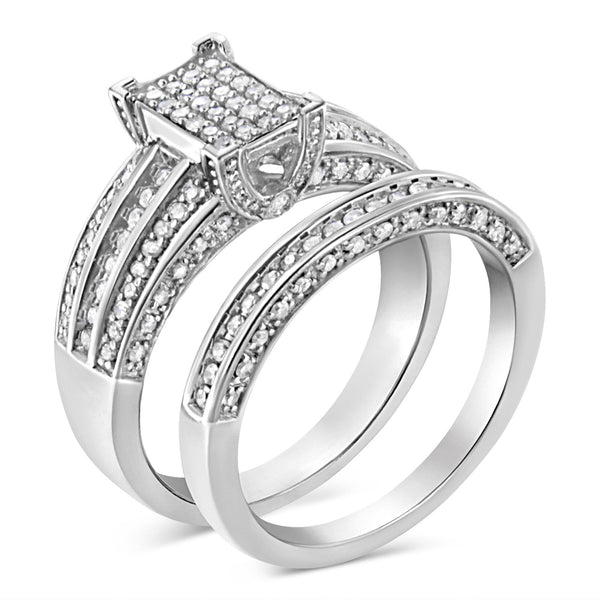 3/4 Ct. T.W. Prong-Set Round Diamond Composite Engagement Ring and Band Set in Sterling Silver, photo 2