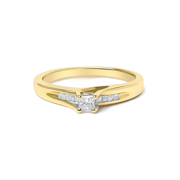 Anillo de compromiso con diamantes de talla princesa de 1/4 ct. p.t. en oro amarillo de 14K, foto 1