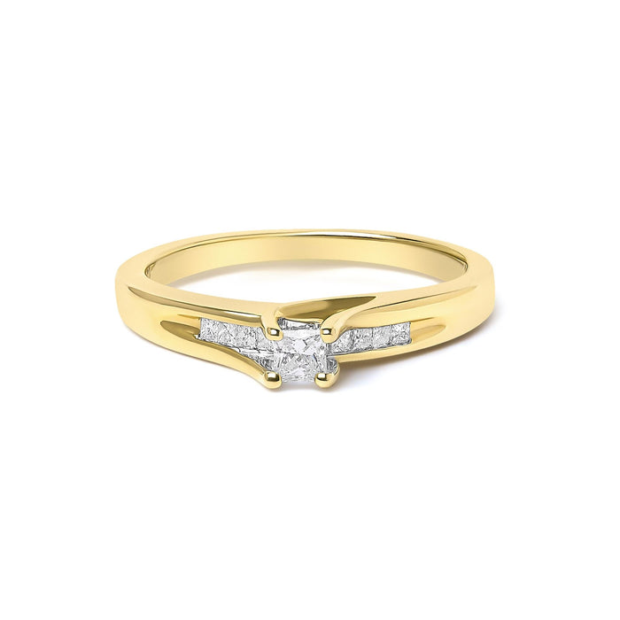 Anillo de compromiso con diamantes de talla princesa de 1/4 ct. p.t. en oro amarillo de 14K, foto 1