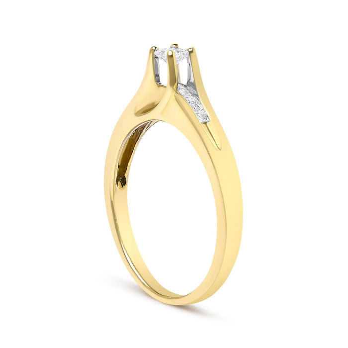 Anillo de compromiso con diamantes de talla princesa de 1/4 ct. p.t. en oro amarillo de 14K, foto 5